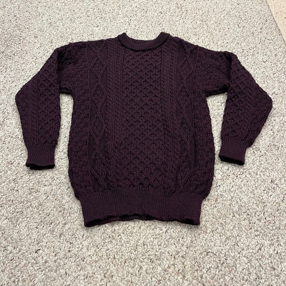 Aran Sweater Market Wool Cable Knit Crewneck M Purple Classic Cozy Cabincore
